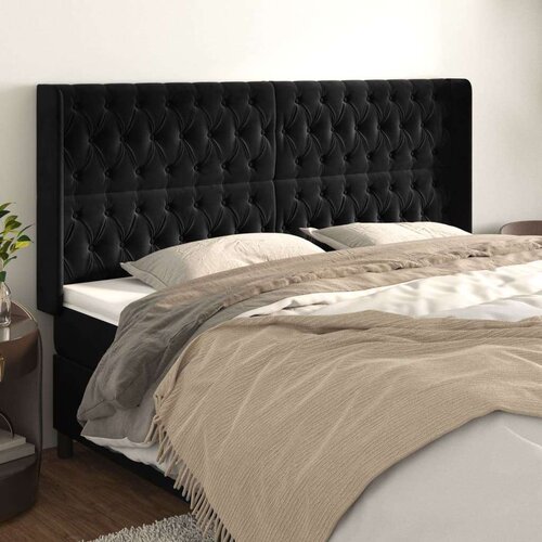  Vzglavje z u&amp;scaron;esi črno 203x16x118/128 cm žamet, (20794618) Slike