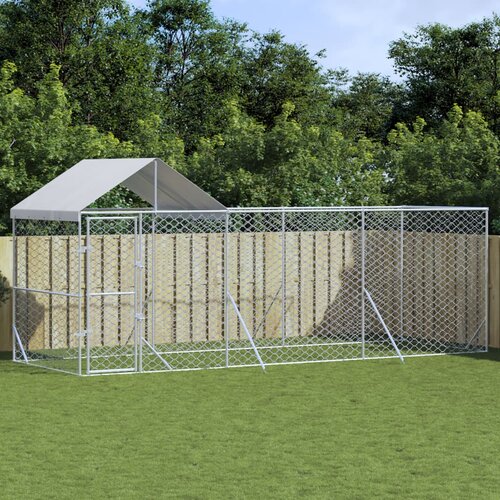 vidaXL Zunanja pasja ograda s streho srebrna 6x2x2,5 m pocinkano jeklo - - Srebrna - 51.55 - 6 x 2 x 2.5 m - 2025- Cene