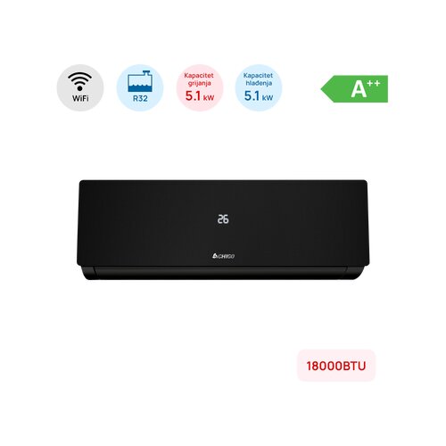 Chigo Klima 18000BTU, 5.1kW, A++, R32, -25&amp;deg;C ~ 50&amp;deg;C, s grijačem, WiFi, crna Slike