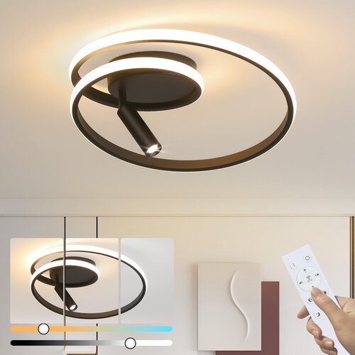 Nettlife LED stropna svetilka z možnostjo zatemnitve: 40 cm, moderna oblika, 37 W, s spotom, za spalnico, dnevno sobo, črna, (5000046013) Cene