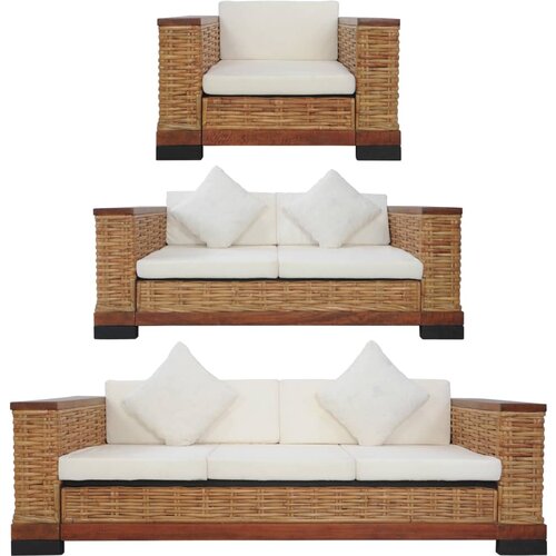 vidaXL 3-dijelni set sofa od prirodnog ratana s jastucima smeđi Cijene