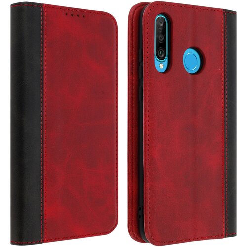 AVIZAR Etui za denarnico v patiniranem in dvobarvnem videzu usnja s &scaron;ivi na vrhu - rdeca p. Huawei P30 Lite, (20600434) Cene