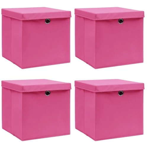  Škatle za shranjevanje s pokrovi 4 kosi roza 32x32x32 cm blago
