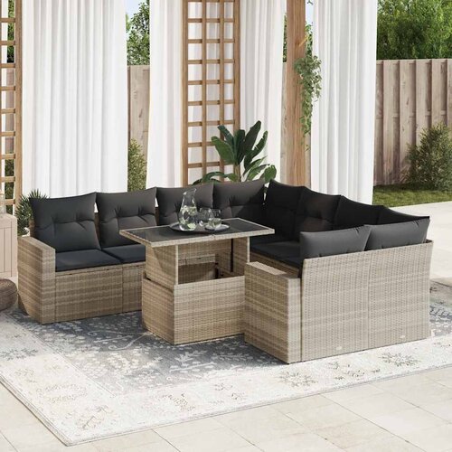vidaXL 9-dijelni set vrtnih sofa od poliratana s jastucima svjetlosivi Cijene