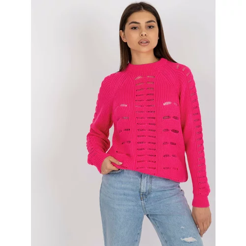 Fashion Hunters Fluo pink openwork oversize sweater with round neckline