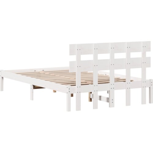 VidaXL Krevetna konstrukcija s uzglavljem bijela 120x190 cm Masivna borovina Slike