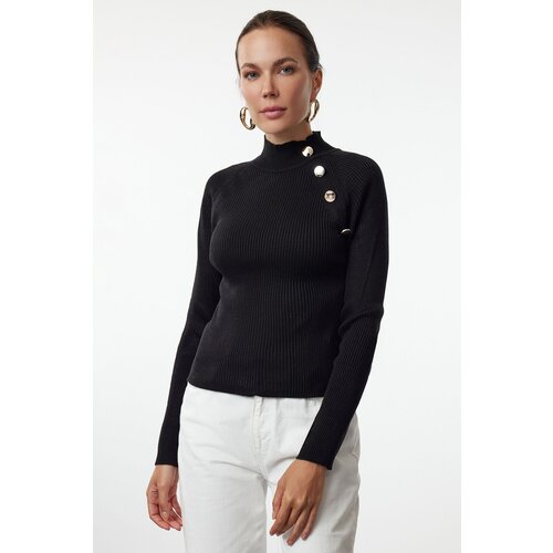 Trendyol Black Button Detailed Thin Knit Sweater Cene