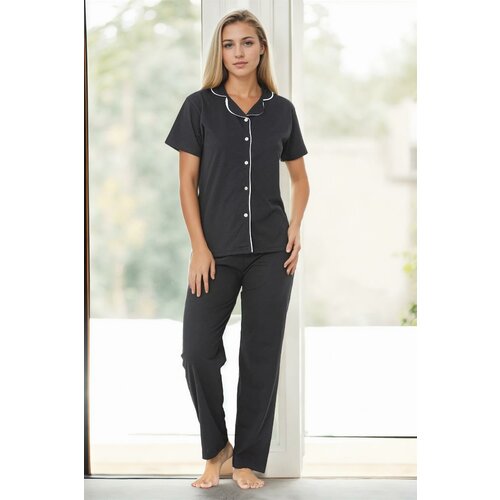 Dewberry U4716 Womens Short Sleeve Pyjama Set-BLACK Cene