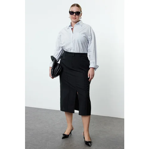 Trendyol Curve Black Maxi Slit Woven Plus Size Skirt