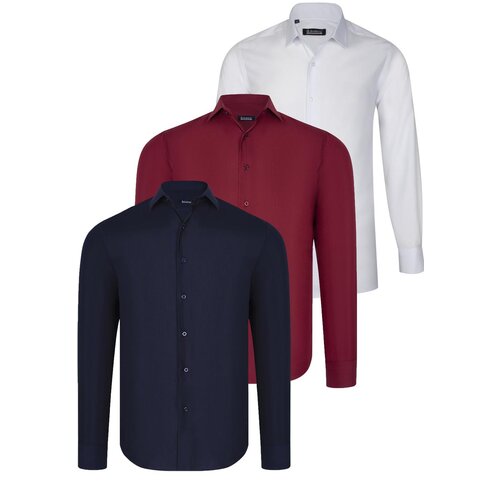 Dewberry TRIPLE SET G726 SHIRT-WHITE-NAVY BLUE-BURGUNDY Cene