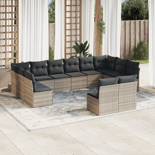 VidaXL 12-dijelni set vrtnih sofa poliratan s jastucima svijetlosivi Slike