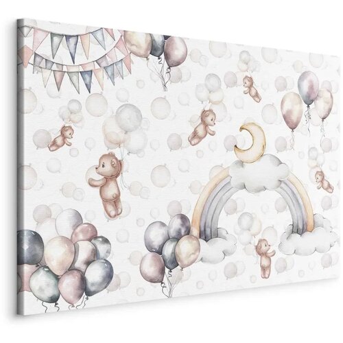  Slika - Toy Bears with Balloons - Flying Plush Bears Among Balloons Clouds and Rainbows in Subtle Pastel Hues 60x40 Standard Cene