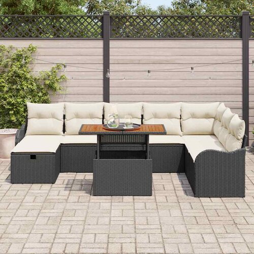 Sjedeća garnitura za vrt 9 kom. Crna poliratan 287.5 x 177.5 x 85 cm Slike