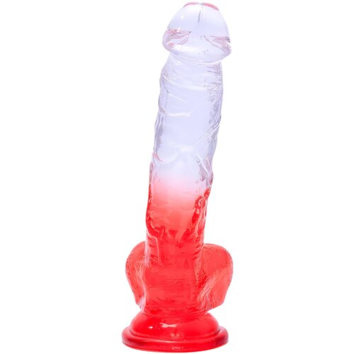 Sunfo - realistični testisi dildo s ljepljivim potplatom - 21 cm (prozirno-crveni) Cene