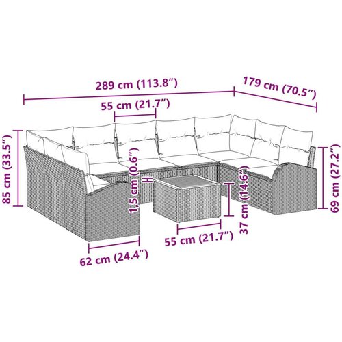  10-dijelni vrtni set sofa s jastučićima bež poli ratan akacija Slike