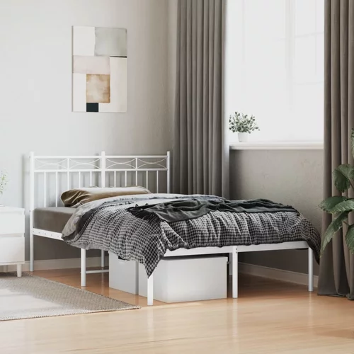 vidaXL Kovinski posteljni okvir z vzglavjem bel 120x190 cm