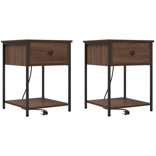  Noćni ormar 2 pcs Smeđi hrast 42 x 41 x 56 cm Konstruirano drvo Slike