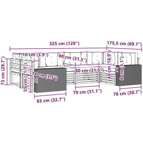  Set vanjskih sofa 6 kom. Prirodna i krem Čvrsto drvo akacije Slike