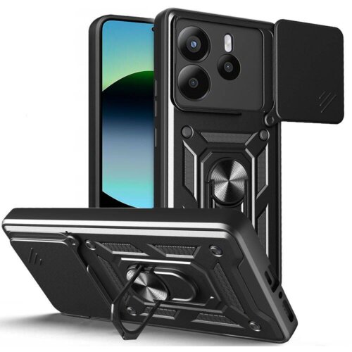 Onasi Silikonski ovitek Armor Ring z zaščito kamere za Xiaomi Redmi Note 14 5G - črn Cene