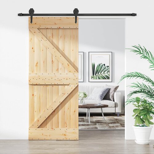  Klizna vrata Prirodna i crna 85 x 210 cm Čvrsta borovina Cijene