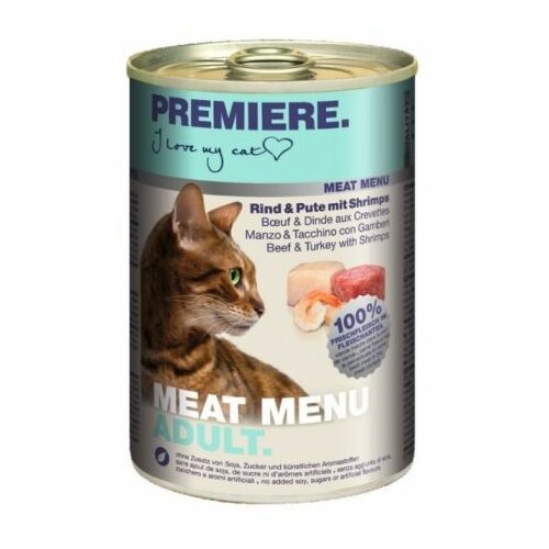 Premiere cat meat menu konzerva za mačke adult - govedina, ćuretina i škampi 400g Cene