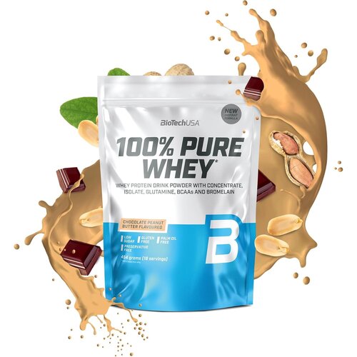 Biotechusa 100% pure whey – premium izolat surutke sa 24g proteina po obroku - čokolada, kikiriki puter 454g Slike