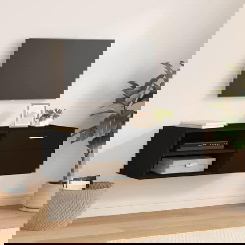 vidaXL TV omarica s predalom Črna 100.5 x 39 x 30 cm Konstruiran les Cene