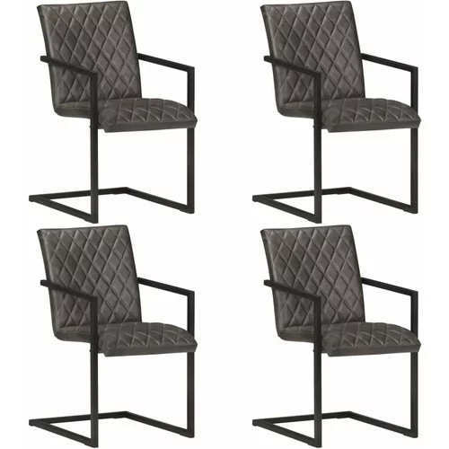  Konzolne blagovaonske stolice od prave kože 4 kom sive