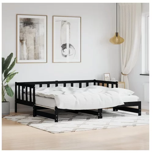 vidaXL Izvlečna dnevna postelja črna 90x190 cm trdna borovin