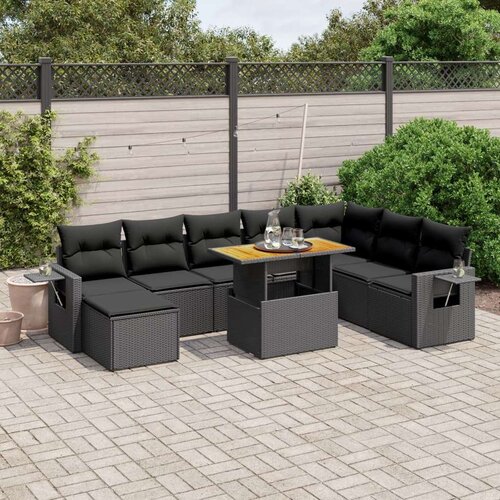 9-dijelni set vrtnih sofa s jastucima crni od poliratana Cijene