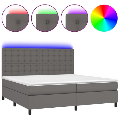 VidaXL Krevet box spring s madracem LED sivi 200x200cm od umjetne kože Slike