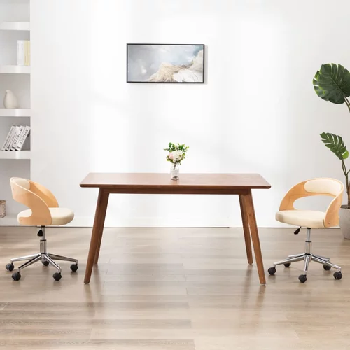 vidaXL Vrtljiv pisarniški stol krem ukrivljen les in umetno usnje, (20821728)