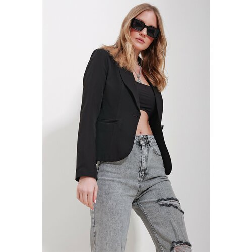 Trend Alaçatı Stili Women's Black Inner Lined Single Button Jacket Slike