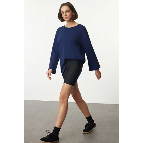 Trendyol Navy Blue Crew Neck Oversize/Wide Fit Spanish Sleeve Knitted Sweatshirt