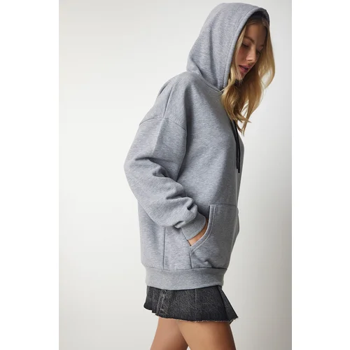  Women's Gray Knitted Hoodie with Knitted Sweatshirt