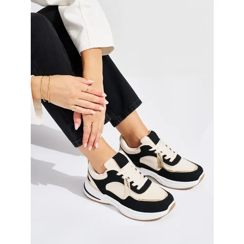 Shelvt Black and beige sneakers with a thick sole