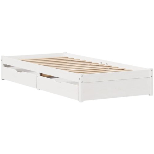 vidaXL Posteljni okvir s predali bel 100x200 cm trdna borovina, (21292524) Cene