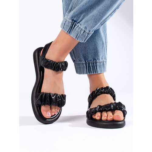 Shelvt Black Comfortable Slip-On Sandals for Women Cene