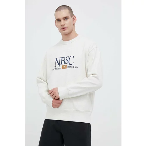 New Balance Bombažen pulover moška, bež barva