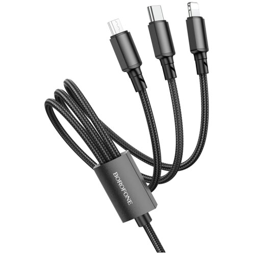 Borofone USB kabal BX72 za punjenje 3-in-1 charging cable, 1m, 2A, Type-C, iPhone/lightning, micro, black Cene