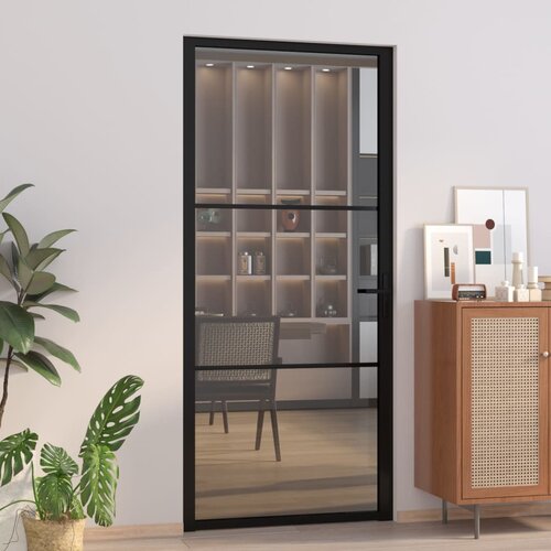 vidaXL Notranja vrata 93x201,5 cm črna ESG steklo in aluminij Cene
