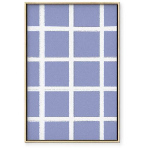  Slika - Lines and Symmetry - Expressive White Grid on a Blue Background 80x120 U prirodnom drvenom okviru Slike