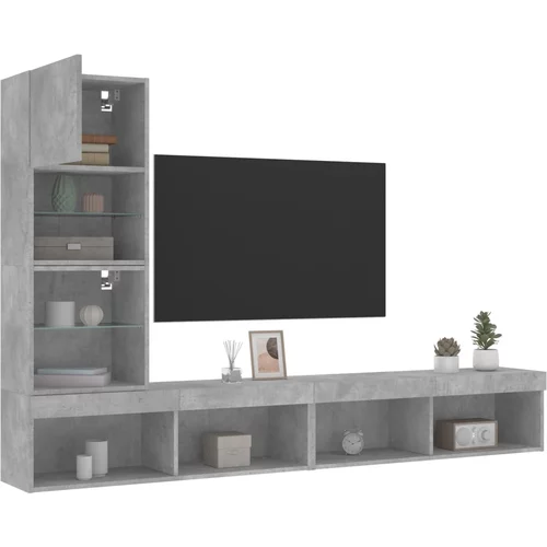 vidaXL Komplet TV omaric LED 4-delni betonsko siv inženirski les