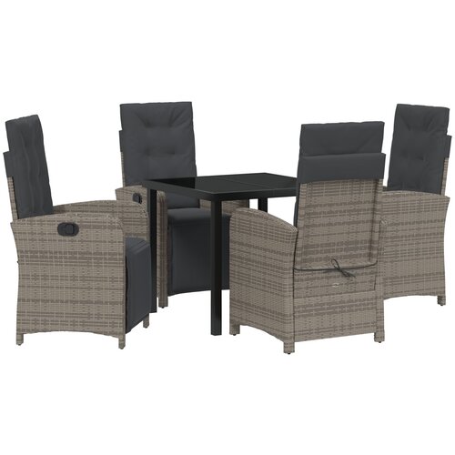 VidaXL set od 5 komada za vrtno blagovanje s jastučićima Sivi Poli Ratan, vrtni stol Crn 80x80x73 cm Slike