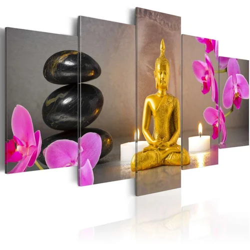  Slika - Golden Buddha and orchids 100x50