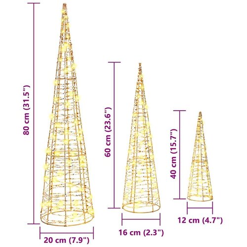VidaXL Božićno drvce 3 pcs Topla bijela 40 cm 60 cm 80 cm PET Slike