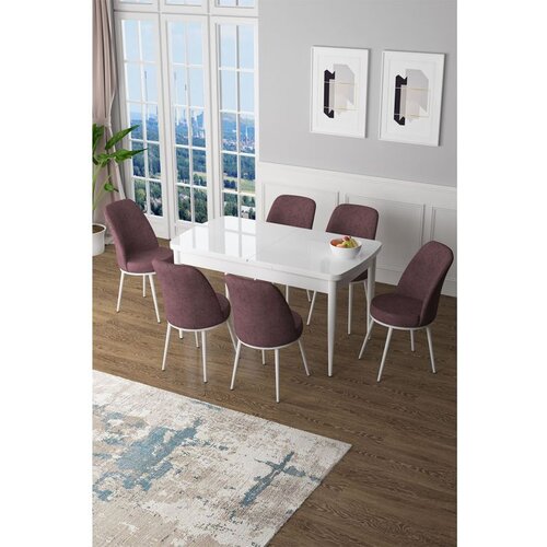 Hanah home zen - white, dusty rose whitedusty rose extendable dining table & chairs set (7 pieces) Cene