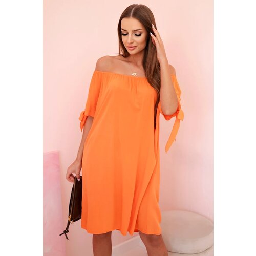 Kesi Włoski Women&amp;#039;s viscose dress with tied sleeves orange Slike