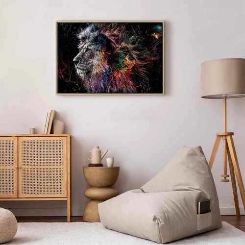  Slika - Crazy Lion (1 Part) Wide 60x40 U prirodnom drvenom okviru Slike