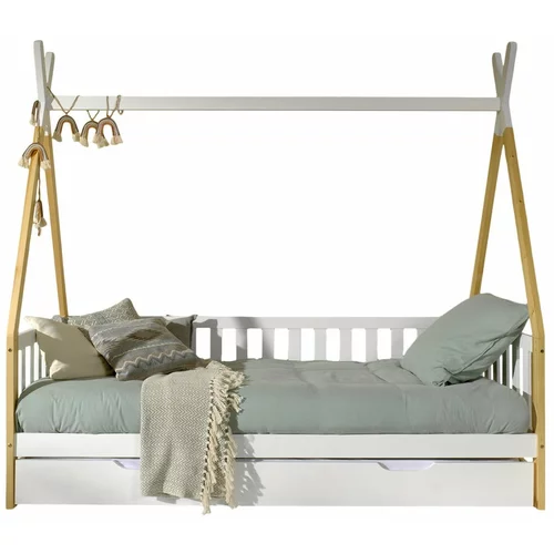 Vipack Bijeli dječji krevet od masivnog bora u obliku kućice s prostorom za odlaganje 90x200 cm TIPI –